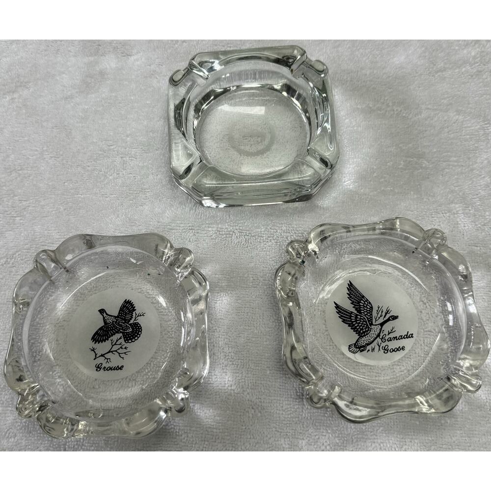 Vintage Glass Ashtrays (1) Sheraton Hotel “S” & (2) 1960 Bird Ashtrays